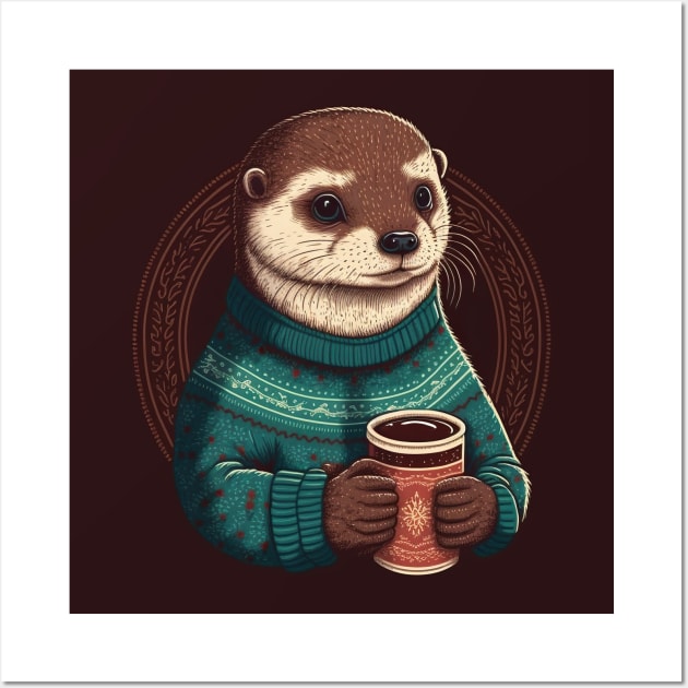 Otter Hot Coco Ugly Sweater Time Christmas Otter Posters and Art Prints TeePublic